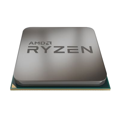 Processador AMD Ryzen com superfície metálica prateada e letras AMD RYZEN