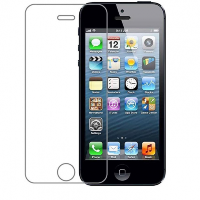 Telemóvel preto com ecrã e película protetora transparente ao lado