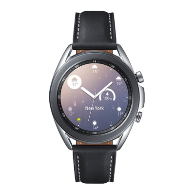 Relógio inteligente com bracelete preta e mostrador digital com dados meteorológicos