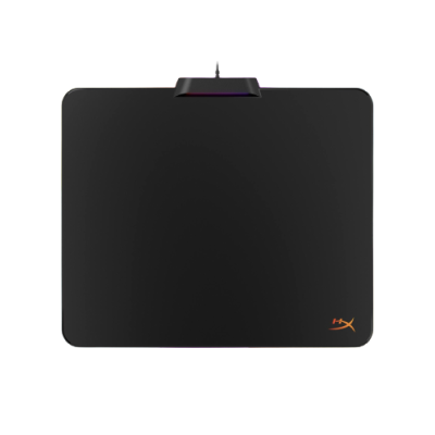 Tapete de rato HyperX preto com logótipo laranja e suporte na parte superior