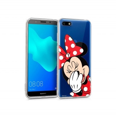 Smartphone Huawei com capa Minnie Mouse vermelha com bolinhas brancas