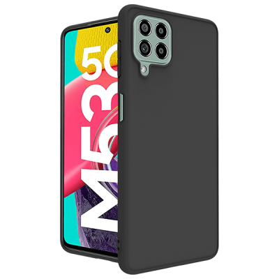 Smartphone com capa preta e ecrã colorido com texto M53 5G