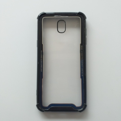 Capa transparente para telemóvel com bordas pretas e detalhes azuis