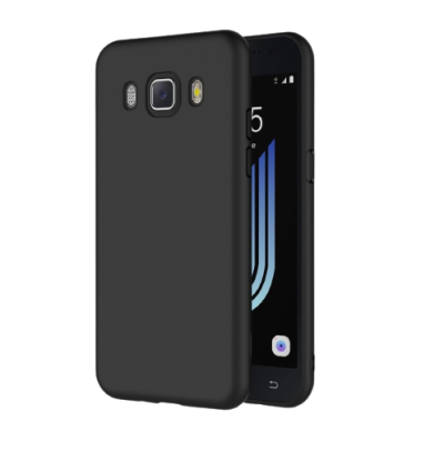 Smartphone preto com capa protetora preta em fundo branco