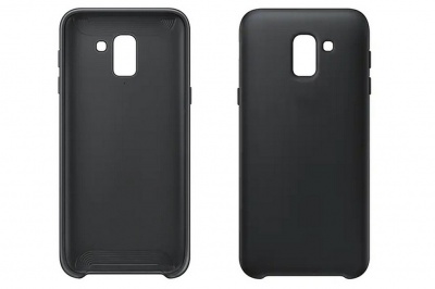 Capas pretas para telemóvel em plástico vistas de frente e atrás