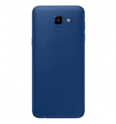 Smartphone azul escuro visto de trás com câmara e flash