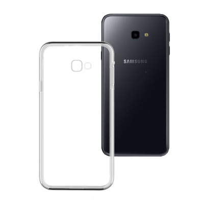 Telemóvel Samsung preto com capa de protecção transparente ao lado