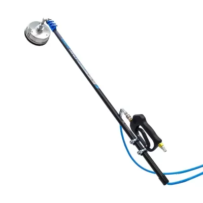 Ferramenta de limpeza com cabo longo preto, pistola de plástico preta e cabeça metálica redonda