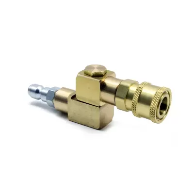 Conector metálico dourado com parte prata e rosca dentada