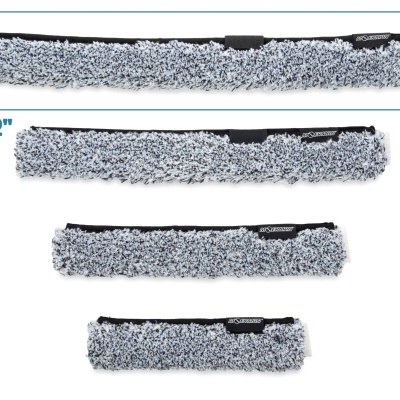 Capas para esfregona em tecido felpudo cinzento e preto em diferentes tamanhos com texto 55 CM / 22