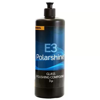 Frasco preto com composto polidor para vidro PolaRshine E3 da Mirka
