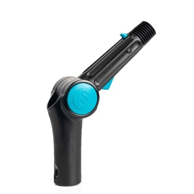 Ferramenta preta e azul com parte rotativa, design ergonómico