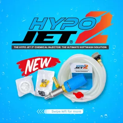Conjunto Hypo Jet 2 com aplicador azul e tubo transparente sobre fundo azul