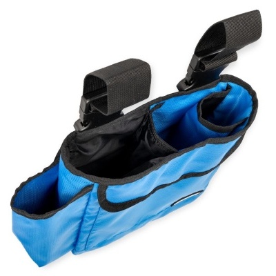 Organizador azul e preto para carrinho de bebé com vários compartimentos