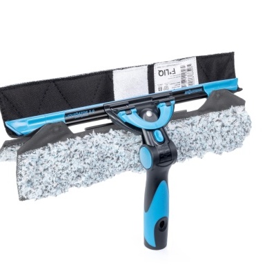 Conjunto para limpeza de janelas com esfregão e suporte azul e preto