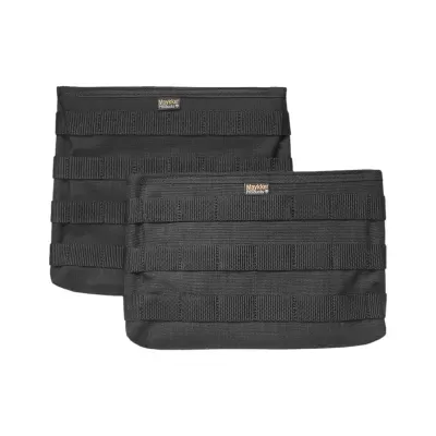 Conjunto de duas bolsas pretas Mayflower com tiras horizontais e etiqueta amarela