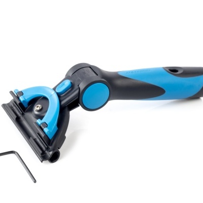 Aparelho azul e preto para remoção de pelos com lâminas e chave Allen