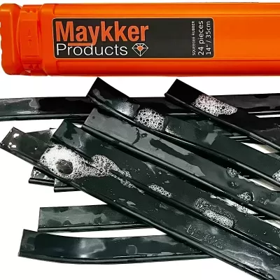 Estojo laranja Maykker Products com tiras pretas flexíveis, algumas com bolhas, 24 peças, 14