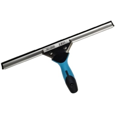 Rodo de limpeza com cabo azul e preto e lâmina metálica