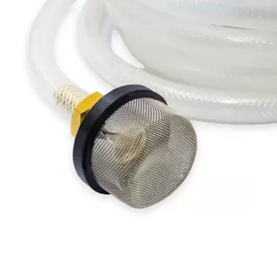 Manga de tubo flexível transparente com filtro metálico e conexão dourada