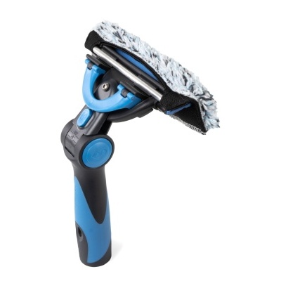 Limpa vidros manual azul e preto com esfregão cinzentopreto