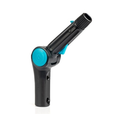 peça plástica preta com botão azul em fundo branco