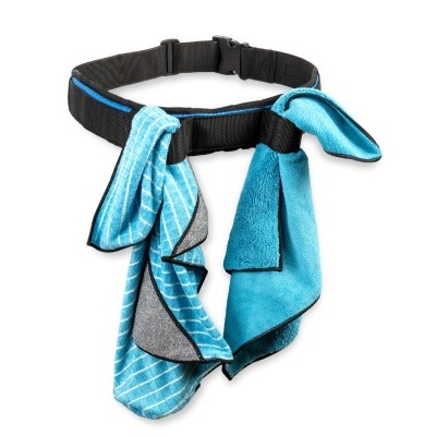 Colar de tecido ajustável com três pedaços azuis e cinza pendurados