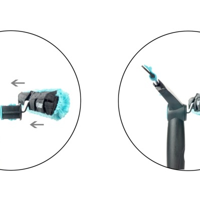 Escova de limpeza elétrica preta com cerdas azuis, cabeça removível destacada