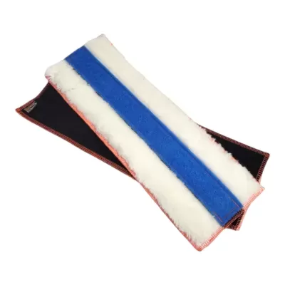 Faixa para limpeza branca e azul com parte inferior preta e costuras laranjas