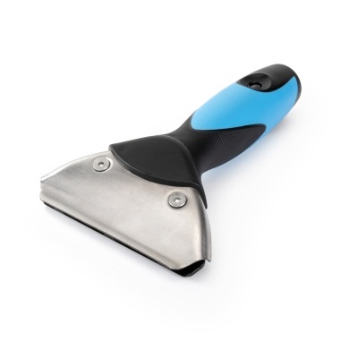 Raspador de inox com cabo preto e azul