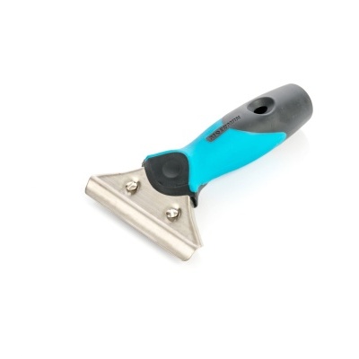 Raspador manual com lâmina e pega de plástico azul e cinza