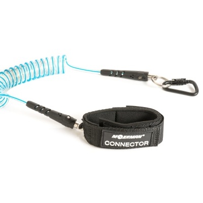 Correia de segurança azul com mola e tira preta com etiqueta CONNECTOR