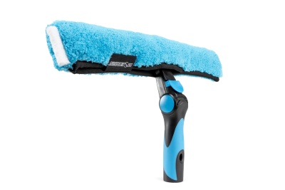 Rodo de limpeza azul e preto com almofada azul de microfibra