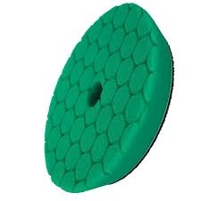 Disco polidor verde com padrão hexagonal e buraco central.