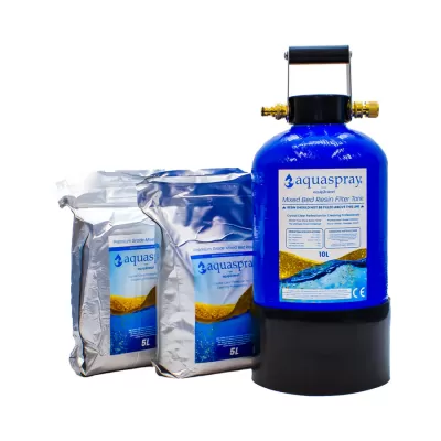 Tanque filtro azul aquaspray 10L e dois sacos prateados de resina 5L