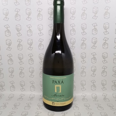 Garrafa de vinho branco PAXÁ Arinto com rótulo verde e amarelo