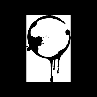 Mancha circular preta com respingos e escorrimentos pretos