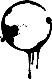 Mancha circular preta com respingos e escorrimentos pretos