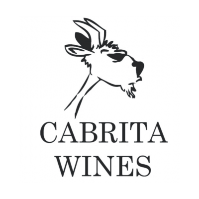 Logotipo preto e branco da Cabrita Wines com imagem de uma cabra e texto