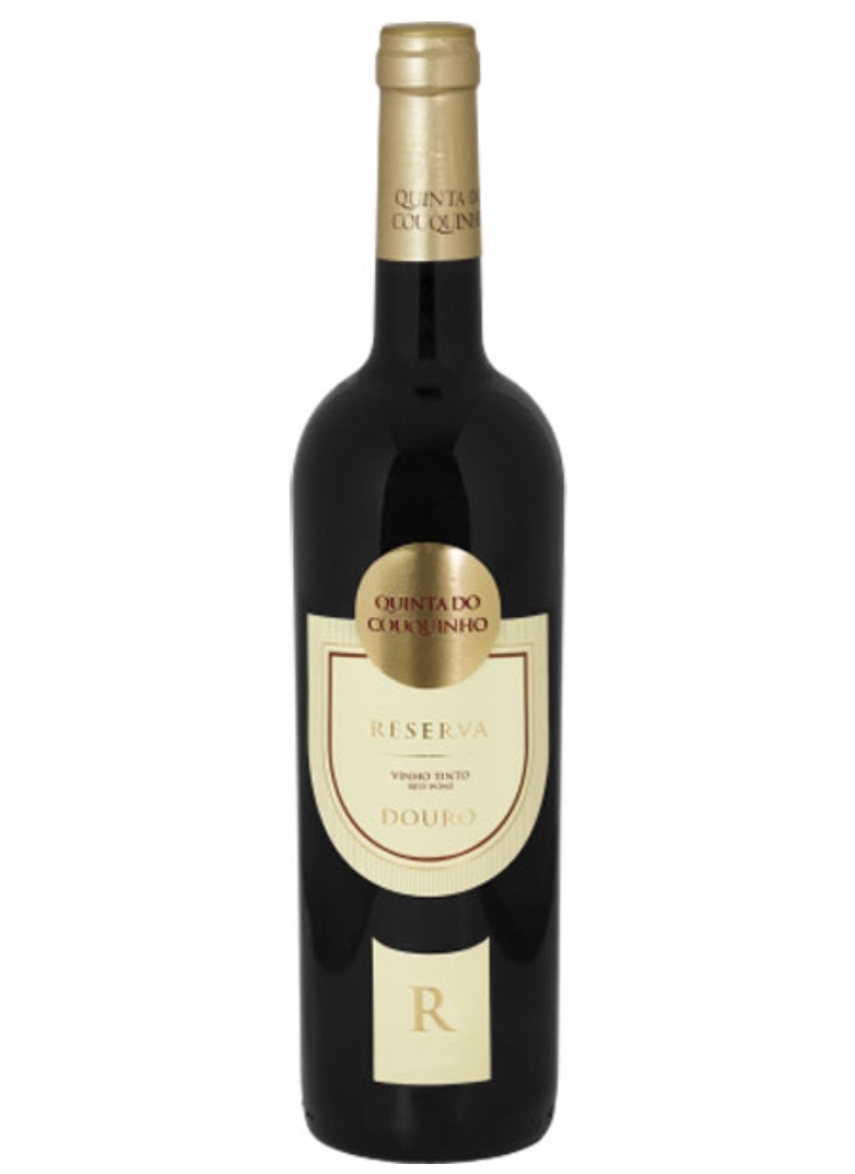 Garrafa de vinho tinto Reserva Quinta do Crruzinho com rótulo creme e cápsula dourada