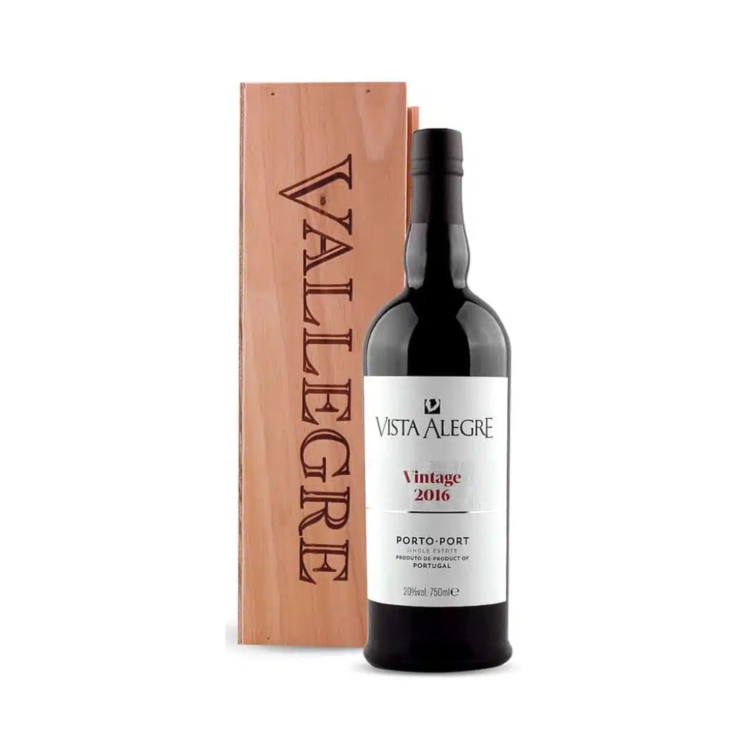 Garrafa de vinho do Porto Vista Alegre com caixa de madeira