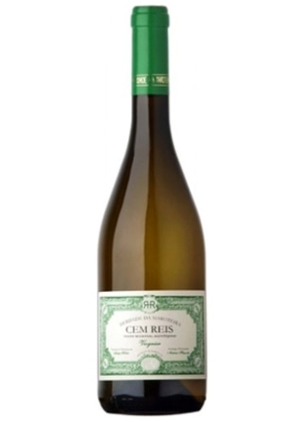 Garrafa de vinho branco com rótulo verde e branco