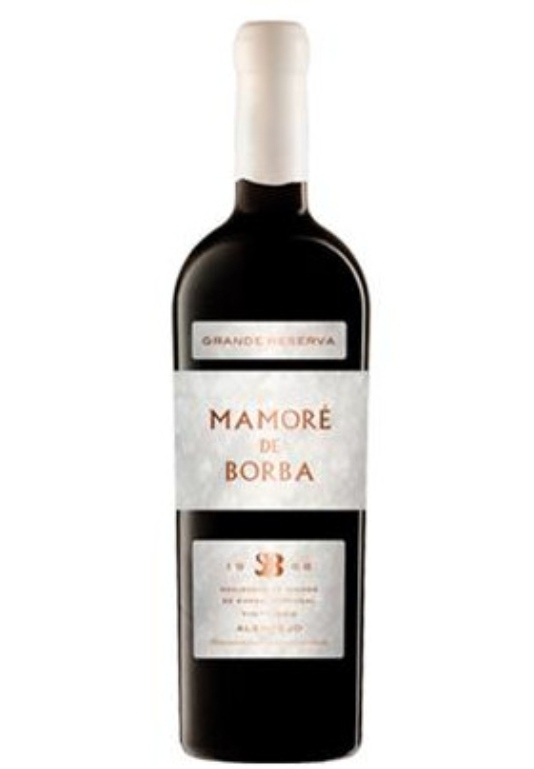 Garrafa de vinho Mamoré de Borba com rótulo branco e texto dourado