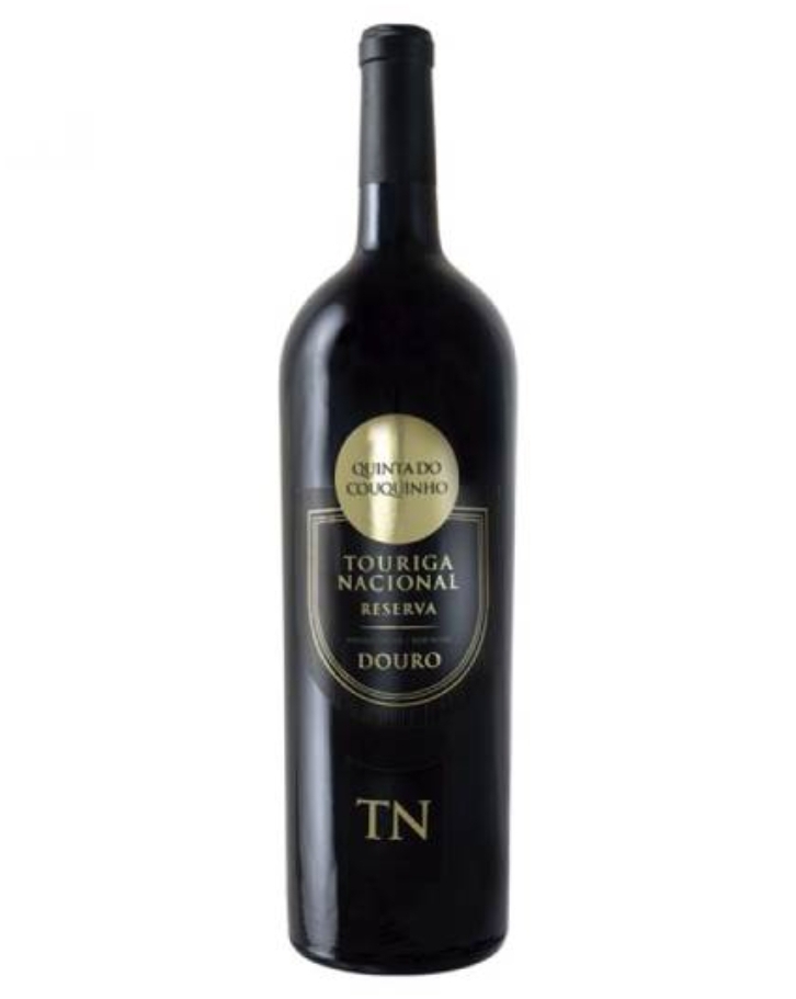 Garrafa de vinho tinto Touriga Nacional Reserva Douro com rótulo preto e dourado