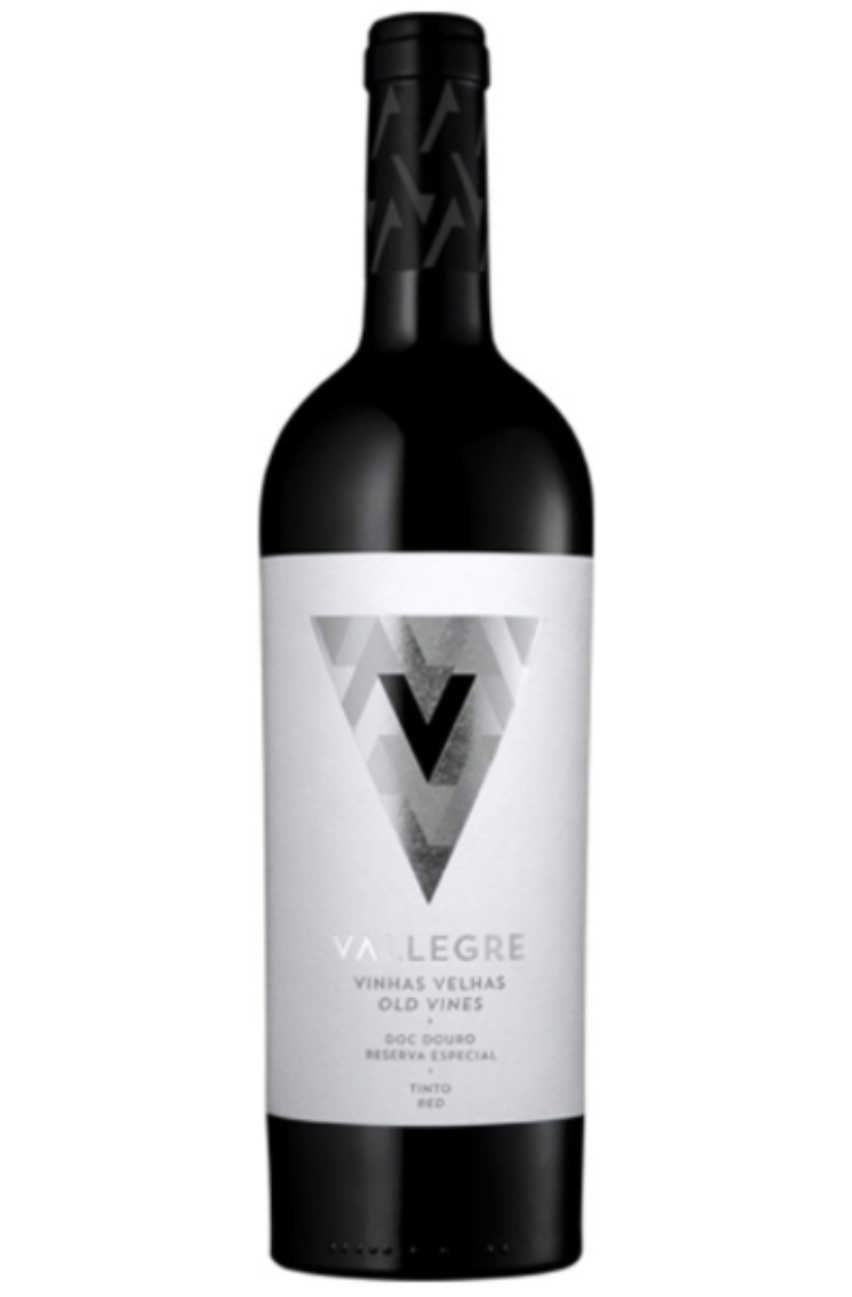 Garrafa de vinho tinto VA LEGRE com rótulo branco e design geométrico