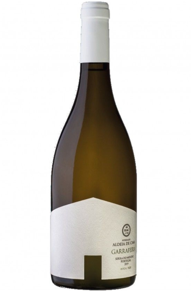 Garrafão de vidro castanho com rótulo branco e tampa branca