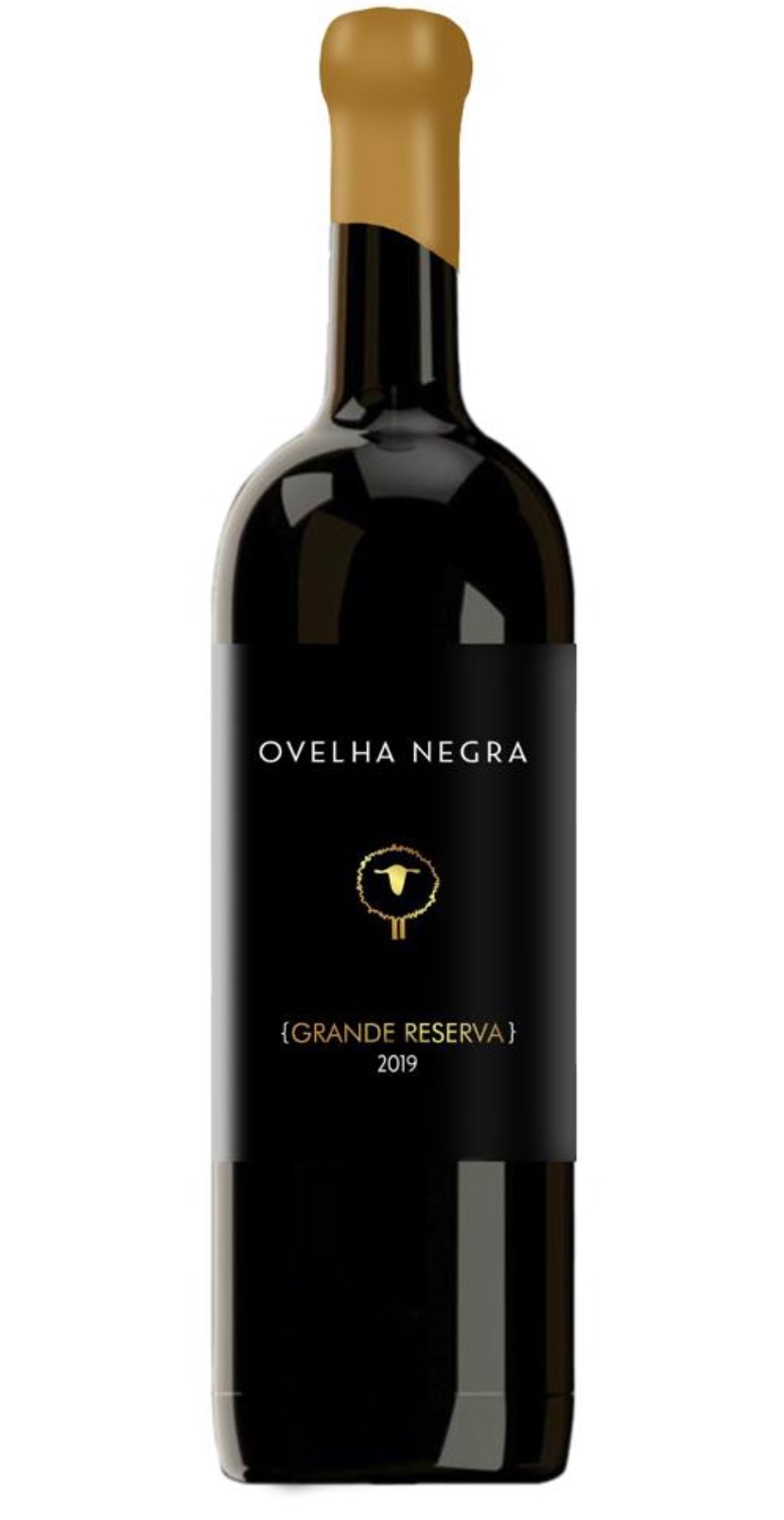 Garrafa de vinho tinto OVELHA NEGRA GRANDE RESERVA 2019 com tampa dourada