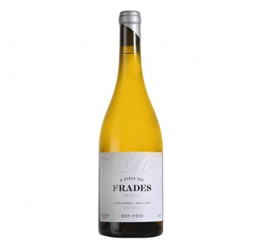 Garrafa de vinho branco com rótulo branco e tampa prateada