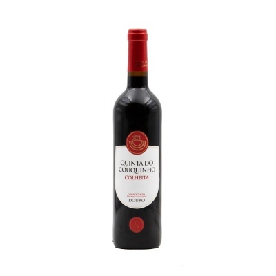 Garrafa de vinho tinto Quinta do Couquinho Colheita com rótulo branco e vermelho