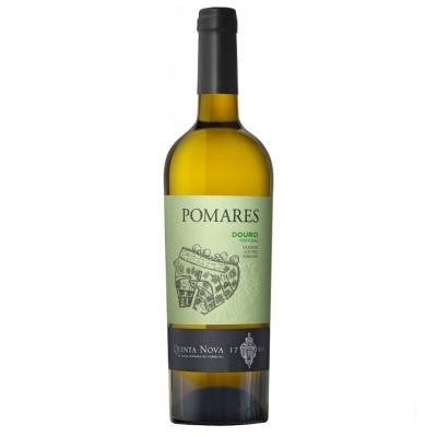 Garrafa de vinho branco Pomares Douro Portugal com rótulo verde e preto